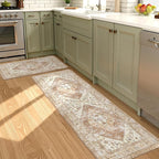 KIMODE Anti Fatigue Kitchen Mats for Floor 2 Piece 20"x59"+20"x32", Khaki Boho Distressed Kitchen Rugs, Non Slip Waterproof Kitchen Floor Mat, Comfort Foam Standing Mat for Sink Laundry Office Desk