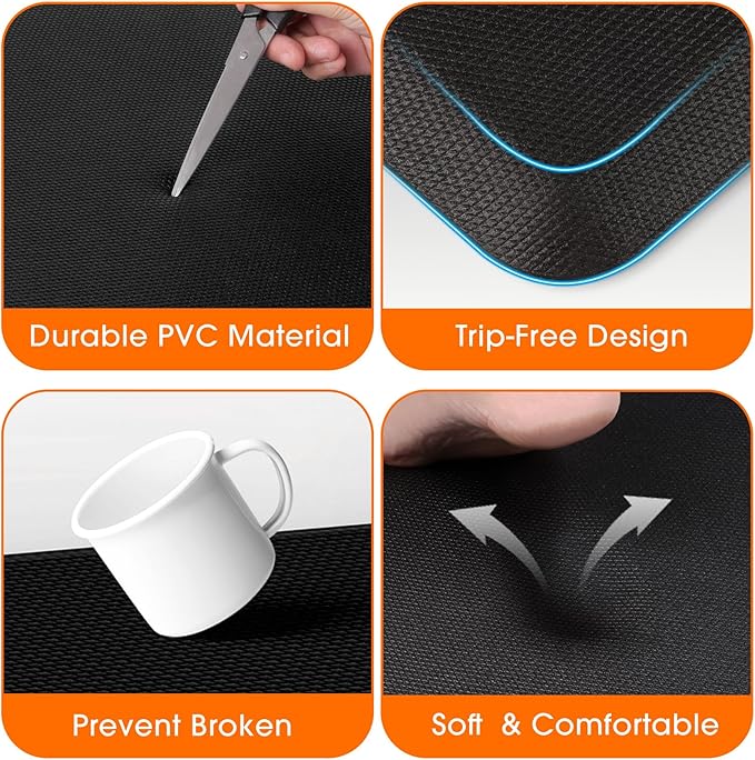 Kitchen Mat, Cushioned Thick Floor Comfort Mat, with Non-Slip Bottom, Waterproof & Stain Resistant & Easy Clean, Standing Desk Mat for Kitchen, Sink, Office (17.3''x39'', Black)