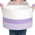 CLHMILY&Z Round Cotton Rope Storage Basket - 22x14.2 Inches - Cute Nursery Bin, Baby Toy Organizer, Lavender Organizer for Home Decor, Multi-Purpose Home Tidy Solution