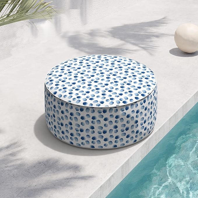Indoor/Outdoor Inflatable Ottoman D21 x H9 inch, Round Footstool Inflatable Foot Rest Ottoman with Handle, Portable Ottomans Pouf for Patio, Garden, Camping, Home, Brush Blue
