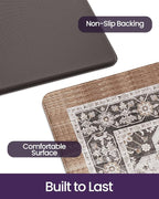 DEXI Kitchen Mats for Floor Cushioned, 23x35 Wide Runner Rug Non Slip, Waterproof Soft Comfort Standing Padded Anti Fatigue Decorative, Brown/White