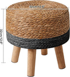 YMYNY Foot Stool Natural Seagrass Hand Weave, 12.6" Small Ottoman, Round Footrest for Living Room, Bedroom, Entryway, Change Shoes Stool, Non-Skid Wood Legs, Boho, Natural+Black UHBD027B