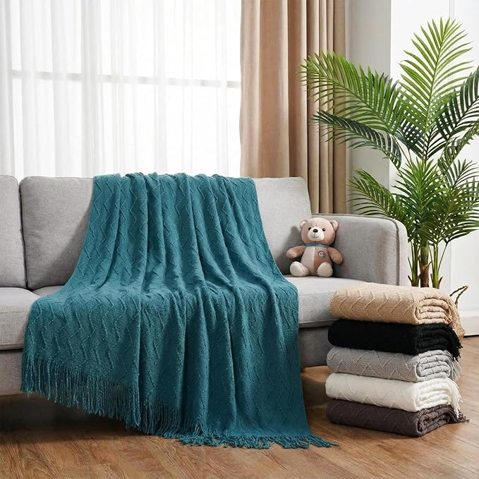 Buryeah 6 Pack Boho Knitted Throw Blankets with Tassels 50x60 Soft Warm Throws Bulk for Wedding Guests Housewarming Employee Teacher Appreciation Gifts Cozy Farmhouse Home Decor (Neutral Color)