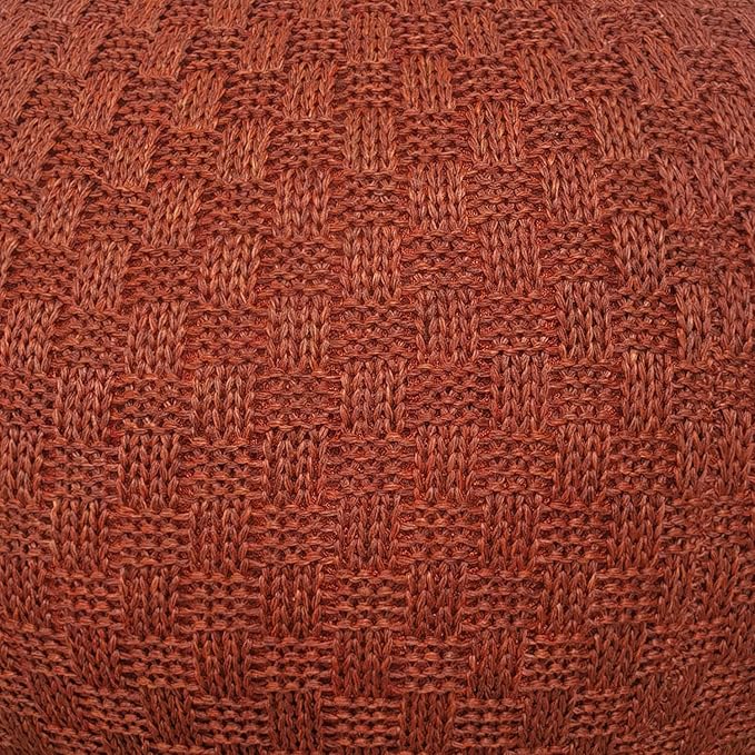 ARTPLAN - Round Knit Pouf - Woven Floor Ottoman - Handmade & Hand Stitched - 19.7 Dia x 12.8 High - Boho Home Décor - Living Room - Bedroom,Brick Red