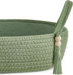 Mkono Small Storage Basket for Toilet Tank Top Boho Bathroom Decor Woven Rope Toilet Paper Tray Organizer for Shelf Bedroom Living Room, Green, 13" L x 6" W