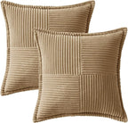 MIULEE Khaki Corduroy Decorative Euro Sham Pillow Covers 24x24 Inch with Splicing Set of 2 Soft Boho Pillow Covers Broadside Textured Pillowcases for Couch Bed Livingroom