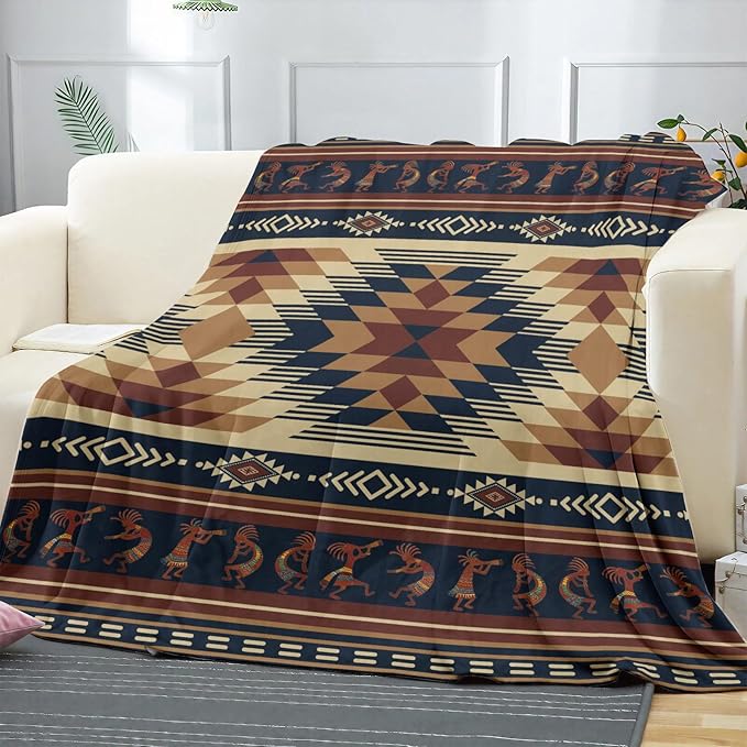 Aztec Throw Blanket, Tribal Soft Cozy and Warm Couch Blankets Gift for Aztec Lover, Decorative Blankets for Sofa Couch Bed, Brown Khaki 50×60 inches