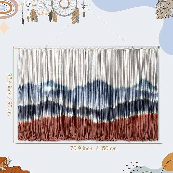 Tiamon Boho Wall Decor - 59''W x 35.4'' L Macrame Wall Hanging Dip-Dye Large Tapestry Art for Home Bathroom Farmhouse Bedroom Living Room Office Natural Modern Rustic Decoration