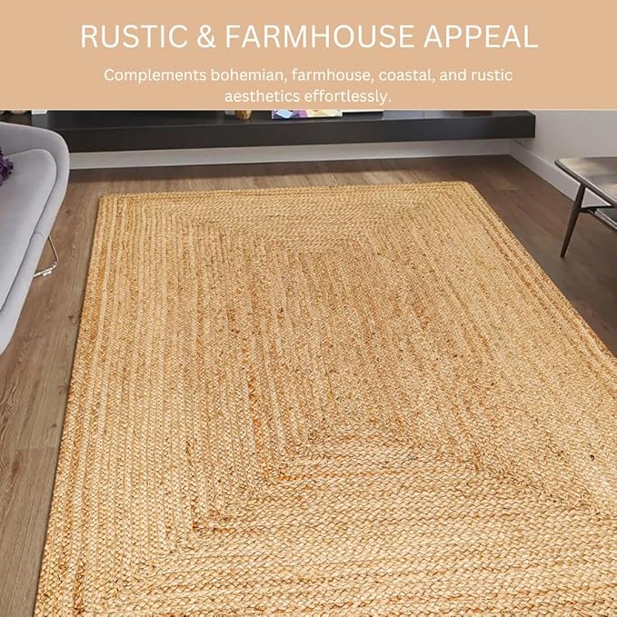 Handcrafted Jute Braided Rug 3x5 Feet - 100% Natural Jute Area Rug - Rustic Farmhouse Boho Accent Rug for Living Room Bedroom Kitchen Hallway Entryway Reversible Handwoven Floor Rug