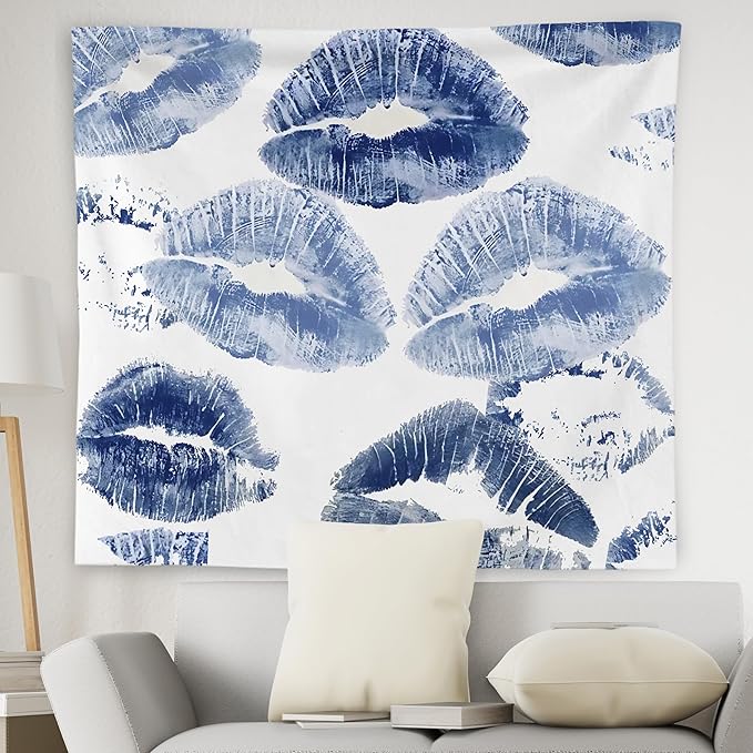 WNAGT Trendy Black and White Kiss Lips Tapestry Wall Hanging, Funky Makeup Wall Decor, Fashion Aesthetic Wall Blanket Decor for Girls Room College Dorm Makeup Room Beauty Room, 50x60 Inch