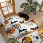 Boho Kitchen Rug Mats for Floor Cushioned Anti Fatigue Kitchen Rugs Sets of 2 Botanical Black Cat Non Slip Waterproof Comfort Memory Foam Standing Floor Mat for Office Laundry Sink Desk