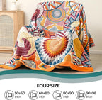 King Throw Blanket for Bed 100% Cotton Boho Oversized Soft Cozy Muslin Quilt Blanket Double Embroider Sun, Vintage Farmhouse Cottage Woven All Season Blankets for Bedding Couch,90"×98"