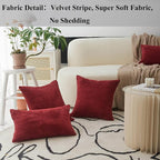 Home Brilliant Red Pillow Covers for Bed Decorative Throw Pillows for Couch Bed Set of 2 Striped Velvet Indoor Pillow Covers, 55x55cm, 22 x 22 Inch, Burgundy