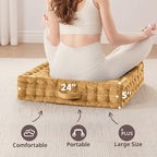 Intelligent Design Large Floor Pillow for Adults Yoga or Meditation Cushion with Handle, Floor Cushion for Board Games, Lustrous Chenille Tufted, Handsewn Scalloped Edge, Azza, 24" x 24" x 5" Yellow