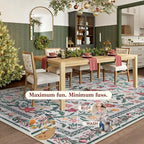 Lahome Christmas Rugs 8x10 Living Room Decor, Washable Area Rugs for Dining Room Stain Resistant, Large Thin Carpets Under Bed Couch Cottagecore Holiday Decor
