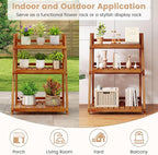 Giantex Foldable Ladder Plant Shelf, 3-Tier Solid Wood Indoor Outdoor Flower Pot Display Rack, Corner Storage Bookshelf, Freestanding Tiered Plant Stand for Garden Patio Balcony, No Assembly