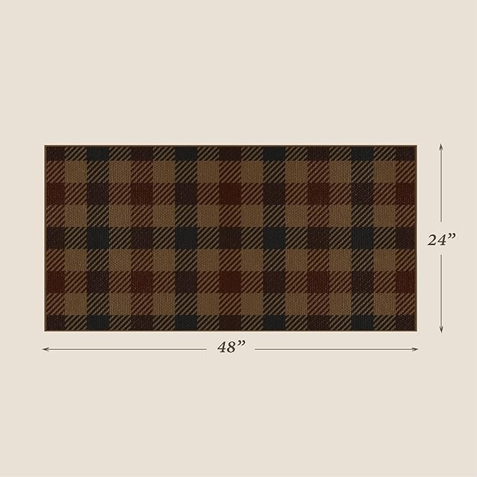 JTJ Vintage Large Door Mat Indoor Entrance - 2x4 Easy Jute Fall Rugs Outdoor for Patio, Balcony, Kitchen, Mudroom, Washable Earthy Brown and Red Checkered Elegence Décor