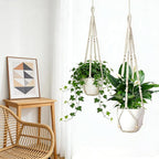 Macrame Plant Hanger Set of 2, 35 Inch Indoor Hanging Planter with 4 Hooks, Macrame Plant Hangers for Pots, No Tassels Boho Home Decor, Ivory (Pots Not Included)