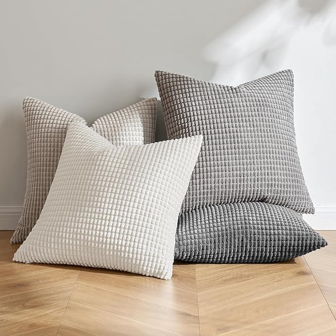 MIULEE Timeless Neutral Pillow Covers 16x16 Inch Set of 4 Mid Century Modern Grey Throw Pillows Rustic Corduroy Couch Pillowcases Nordic Home Decor for Sofa Living Room Bed