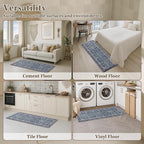 Arttown Kitchen Mats for Floor 2Pcs-Anti Fatigue Non Slip Mats for Kitchen Floor, Cushioned Waterproof & Stain-Resistant Boho Stripe Mat Set, Laundry Room, Office, Sink, Desk (Blue)