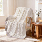 WRENSONGE Striped Throw Blanket, White Soft Cozy Fluffy Warm Hand Made Throw Blankets for Couch, Sofa, Chair, Bed, Camping, Picnic, Travel Lightweight Bed Blanket - 60"*80"