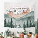 MNASAIOO Christian Mountian Wall Tapestry Hanging for Bedroom, Bible Verse Scripture We Will Serve The Lord Tapestries, Watercolor Religious Wall Decor Banner for Living Prayer Room Church 50x60in