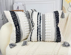 Boho Throw Pillow Covers 16x16 Aesthetic Neutral Boucle Couch Pillow Cover Rainbow Striped Decorative Accent Pillow Case for Couch Bed Sofa Farmhouse,Modern Funky,Set of 2 Black and White