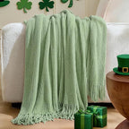 inhand Basil Green Throw Blanket for Couch Bed,St. Patrick’s Day Lucky Spring Gifts Throw for Men Women,Chunky Chenille Woven Soft Warm Blanket,Boho Farmhouse Cozy Decor,60"x80",Medium Thick,