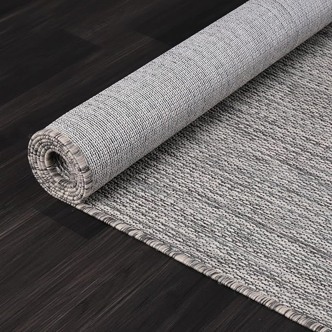 Washable Indoor Outdoor Rug 6x9 Weather Resistant Area Rugs Modern Solid for Porch Deck Balcony Backyard Patio Outside Carpet (6 X 9 Silver Grey)