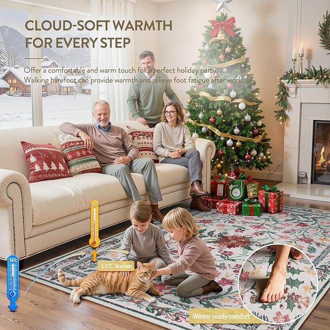Lahome Christmas Runner Rug for Hallway 2'6'' x 8', Christmas Kitchen Front Porch Decor Carpet Runners 8ft, Botanical Narrow Rugs for Long Front Porch Winter Greenery Holiday Decor