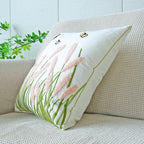 vctops Farmhouse Pampas Grass Cotton Tufted Throw Pillow Cover Boho Embroidery Pillowcase Soft Square Cushion Case for Sofa Couch Bed Chair (Light Pink,18"x18")