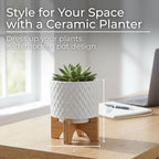 Ceramic Planter with Elevated Stand – Bamboo Indoor Plant Stand, Display for Greenery, Shelf or Patio Placement – Textured Round Design for Sculptural Height, Home Decor, Outdoor Decor – 8", White