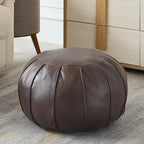 Louis Donné Brown Waterproof Faux Leather Unstuffed Pouf Ottoman, Handmade Moroccan Pouf Cover 21"x13", Round Floor Cushion Floor Chair Footstool for Living Room, Bedroom and Wedding (Only Cover)