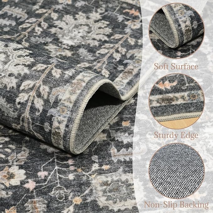 8x10 Washable Area Rugs Ultral Soft Non-Slip Stain Resistant Vintage Boho Large Carpet for High-Traffic Living Room & Dining Room