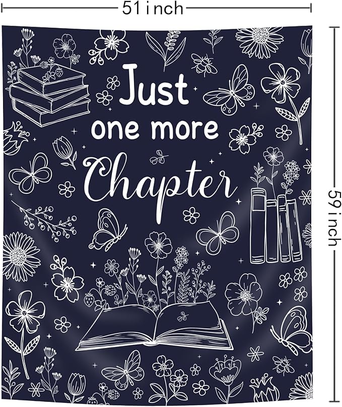 SVBright Navy Blue Reading Tapestry 51Wx59H Inch Book Lovers Wall Hanging Boho Floral Flower Fabric Butterfly Minimalist Modern Simple Line Sketch Home Decor Art for Living Room Bedroom Dorm