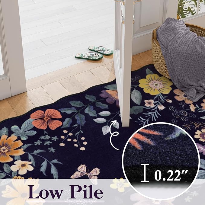 Lahome Floral Entryway Rug, 2X3 Washable Kitchen Rug Non-Slip, Ultra-Thin Soft Door Mat Indoor Entrance Stain Resistant Boho Small Throw Carpet for Bathroom Bedroom Flore (2x3ft,Purple)
