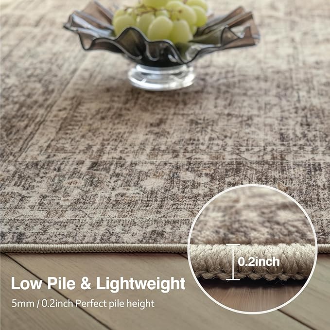 FMFUNCTEX Entryway Rug 2x3 Washable Taupe Vintage Distressed Door Mat Non Slip Low Pile Indoor Carpet Soft Retro Floral Small Throw Area Rugs for Entry Way Entrance Bedroom Kitchen Bathroom Laundry