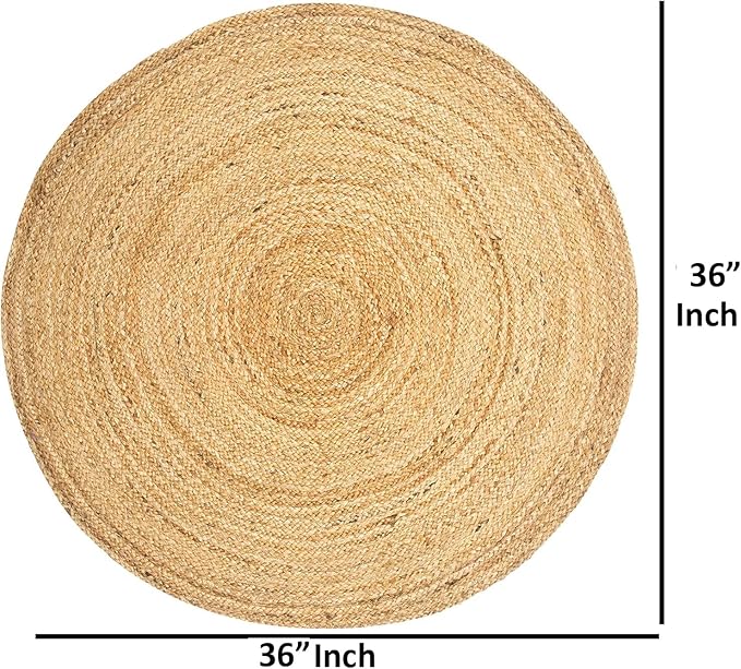 KEMA Natural 3ft Jute Braided Round Area Rug,Handmade Reversible Boho Farmhouse Rug, Rustic Vintage Handwoven Carpet for Living Room, Bedroom, Entryway