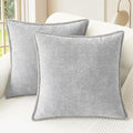 CaliTime Throw Pillow Covers Decorative 20 X 20 Inches Pack of 2 Cotton Thread Stitching Edges Solid Dyed Soft Chenille Cushion Cases for Couch Sofa Bed Living Room Farmhouse Moonbeam Gray