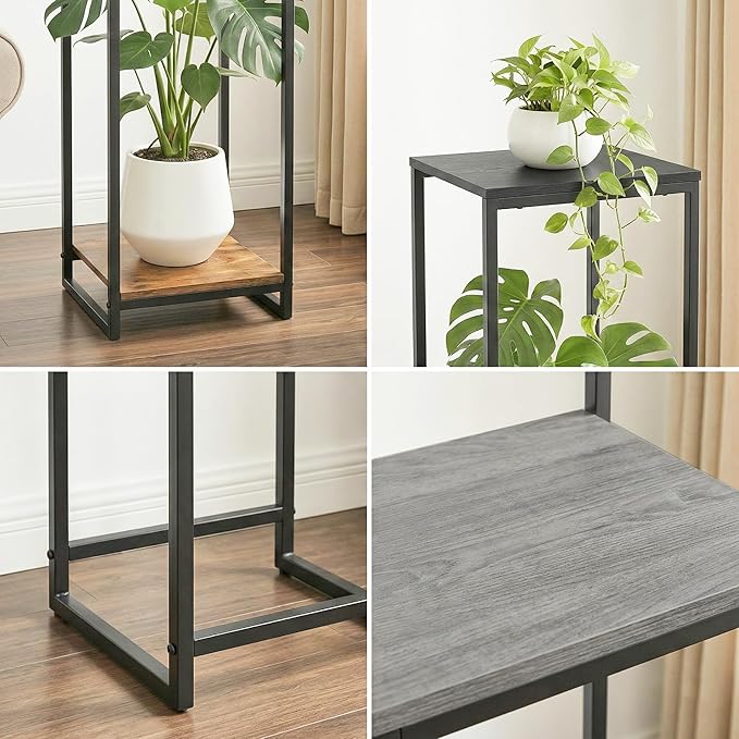 34" Tall Plant Stand Indoor, 2-Tier Modern Plant Shelf, Corner Flower Pot Holder Organizer for Living Room Balcony Patio Garden (Oak Grey)