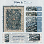 Large 10x14 Area Rugs, Washable Non Slip Big Rug for Living Room Bedroom, Distressed Medallion Vintage Big Carpet Rugs for Dinig Room Family Rooms, Low Pile Thin, Deep Blue/Multi