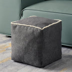 Louis Donné Geometric Unstuffed Pouf Cover Cotton Poufs with White Piping Contact Stiching Footstool Rest Soft Handwoven 17x17in Bean Bag Chair for Room Seating Home Decor ONLY Cover(Dark Grey)