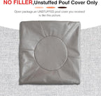 Unstuffed Ottoman Pouf Cover 20 X 15 Inch, Round Pu Leather Foot Stool, Floor Bean Bag(No Filler), Foot Rest with Storage for Living Room/Bedroom/Office, Gray