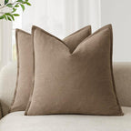 Foindtower Pack of 2, Decorative Linen Soild Throw Pillow Covers Soft Accent Cushion Case Boho Farmhouse Neutral Pillowcase for Chair Couch Sofa Bedroom Living Room Home Decor 26 x 26 Inch Light Brown