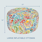 LVTXIII Indoor/Outdoor Extra Large Inflatable Ottoman Pouf D31 x H14 Inch, Round Footstool with Handle, Weather-Resistant Portable Furniture for Patio, Camping, Beach, Paisley Multi