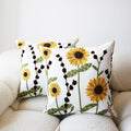 Sunflower Pillow Cover Boho Embroidered Pillow Covers for Couch Sofa Yellow Flowers Bohemian Pillow Covers Cotton Linen Botanical Plant Leaves 2PCS Pillowcase Covers 18x18 Inch