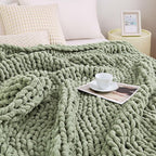 Admitrack Chunky Knit Blanket Throw, 100% Hand Knit Chenille Throw Blanket for Sofa & Home Decor, Soft and Cozy Knitted Throw Blankets (Sage Green, 60"x80")