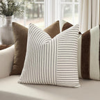 YCOLL Farmhouse Pillow Covers 26x26, Modern Accent Square Throw Pillow Covers Set of 2, Black and Beige Striped Patchwork Linen Decorative Pillows Cushion Covers for Couch Chair Bedroom Home Decor