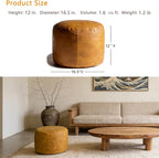 Thgonwid Unstuffed Faux Leather Pouf Cover, Handmade Footstool Ottoman Storage Solution, Floor Footrest Cushion - 16.5”Dx12”H, Yellow