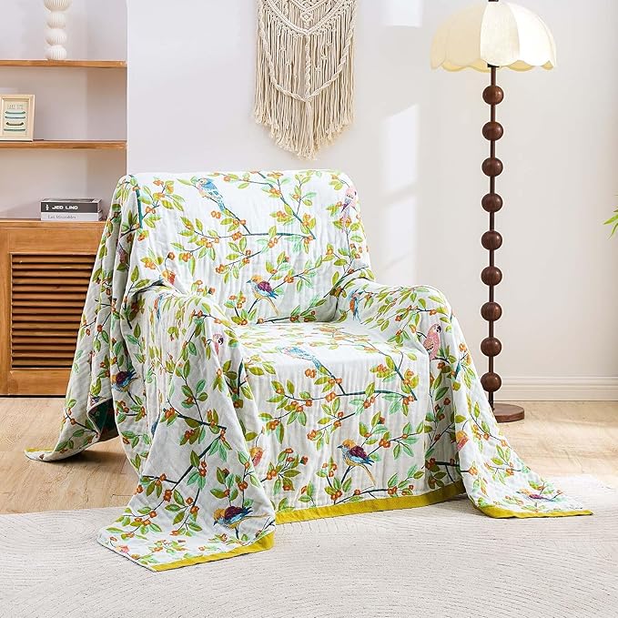 Boho Throw Blanket for Bed, 100% Cotton Soft Rustic Quilt Fall Blanket, 80"x90" Floral Printed Farmhouse Decor Bed Blankets, All Season Rustic Reversible Bohemian Throw Quilt